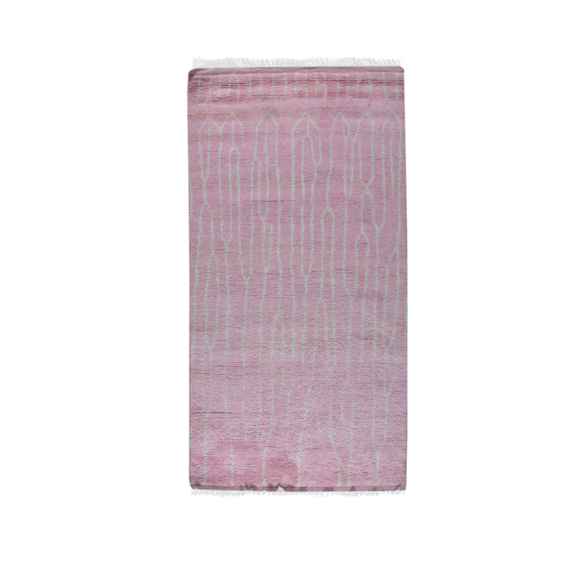 Tapis rose en laine noué à la main Rhea, Rectangle 4 pi x 8 pi