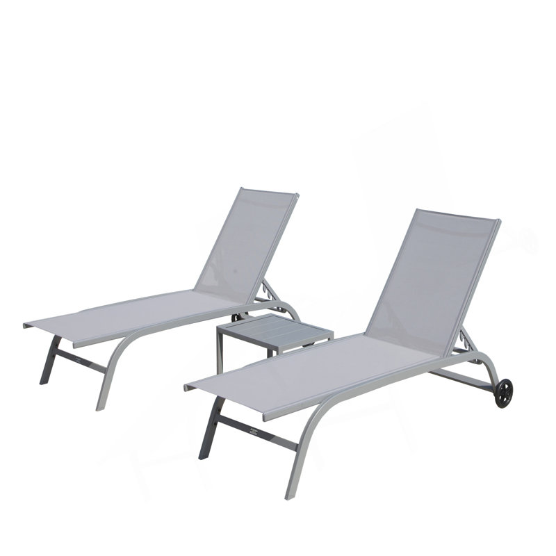 Chaise Lounge Outdoor Set Of 3, Lounge Chairs For Outside With Wheels, Outdoor Lounge Chairs With 5 Adjustable Position, Pool Lounge Chairs For Patio, Beach(2 Lounge Chairs+1 Table)