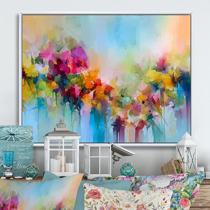 «Abstract Paintbrush Spring Flower Bouquet II», reproduction sur toile flottante, H 16 po x l 32 po x P 1 po