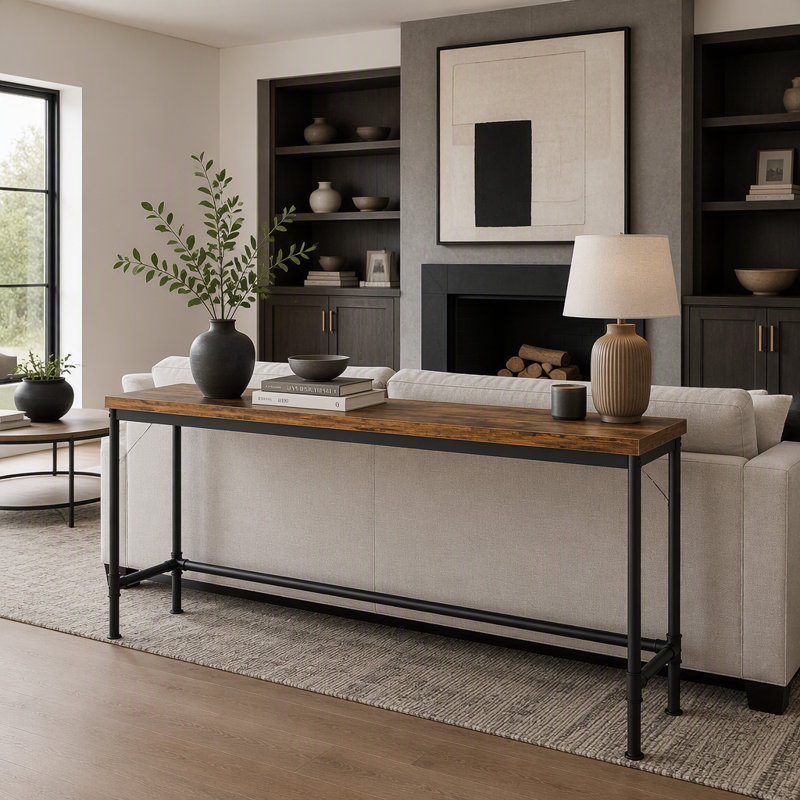 70.9" Industrial Wood Console Table
