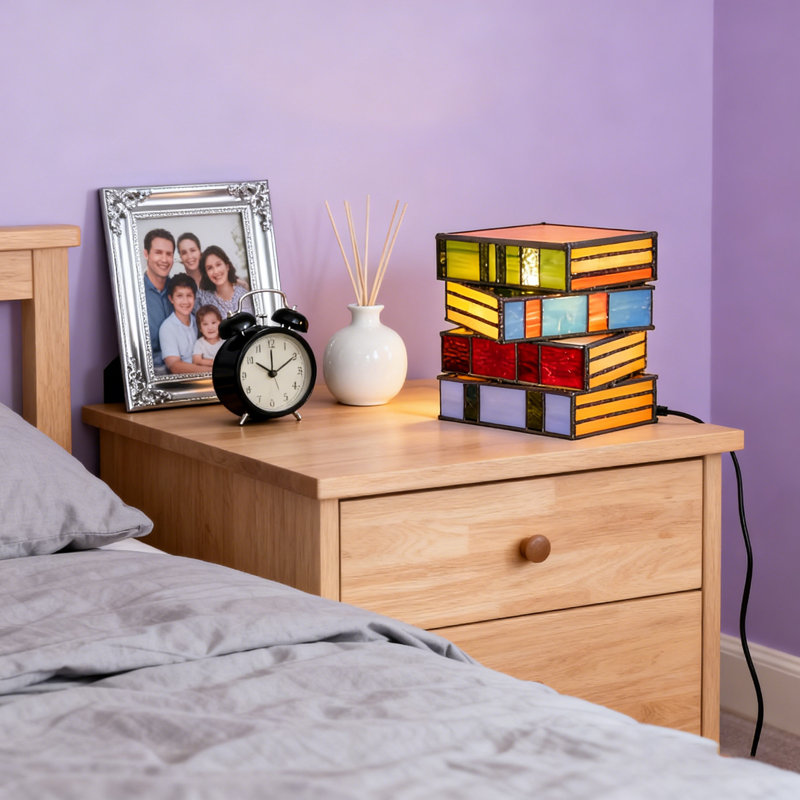 Petite lampe de table Creative en verre avec forme de livre, ampoule incluse