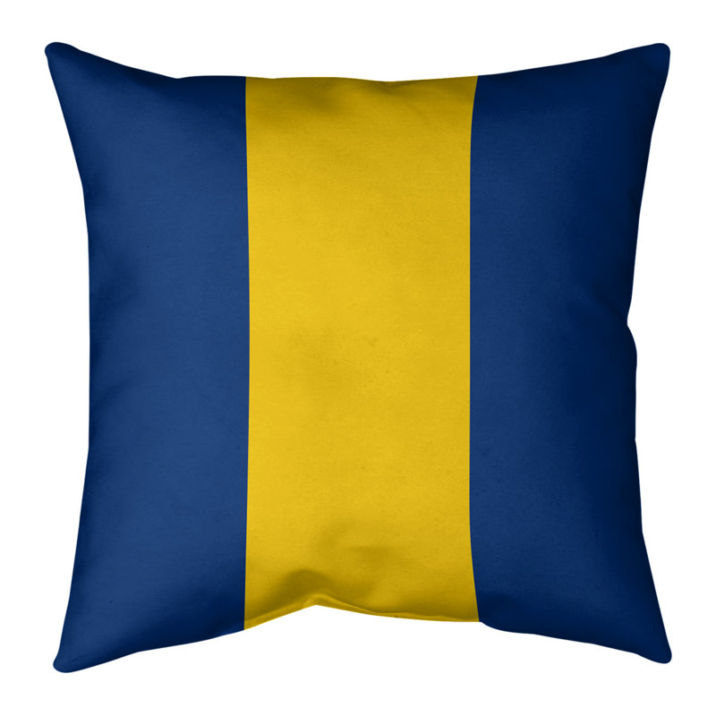 Coussin décoratif , Bleu / doré, 18 po x 18 po, Polyester sergé