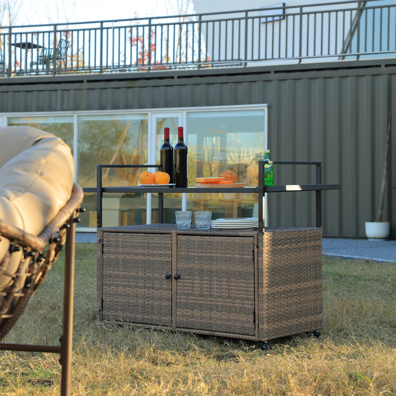 Chariot-bar d'extérieur en osier (sans tabouret inclus)
