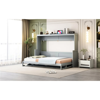 Gray Queen Size Bed With Hydraulic Desk Hinges, Space - Saving For Spaces, Construction, Mattress Storage Function, 10 Inch Selection Folding System, Small Homes, Frame 600 Lbs, Feature, Suitable