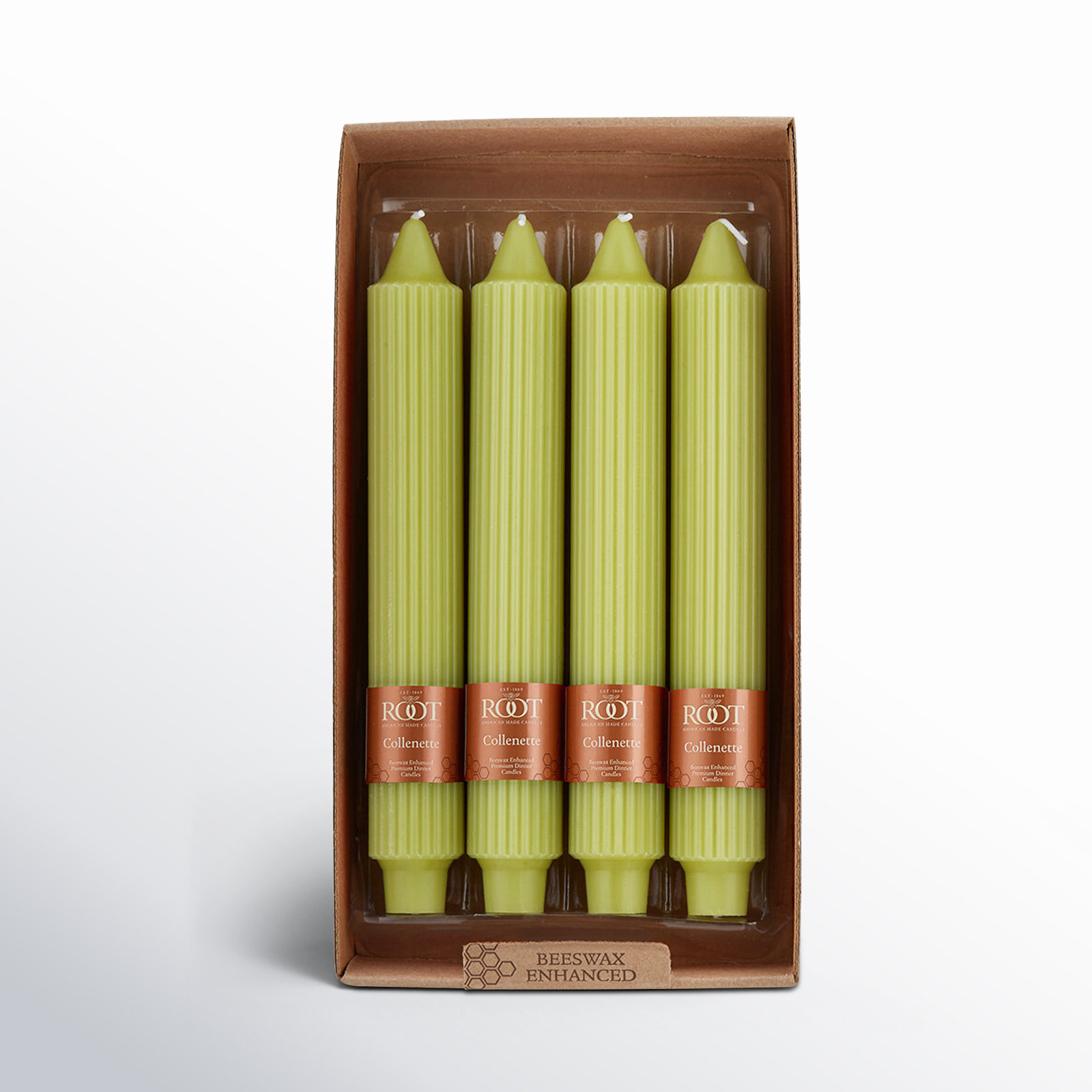 Grecian Collenette Unscented Taper Candle, Willow, 9" H x 1.25" W x 1.25" D