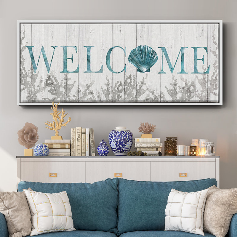 Welcome Shell- Framed Canvas, 20" H x 50" W