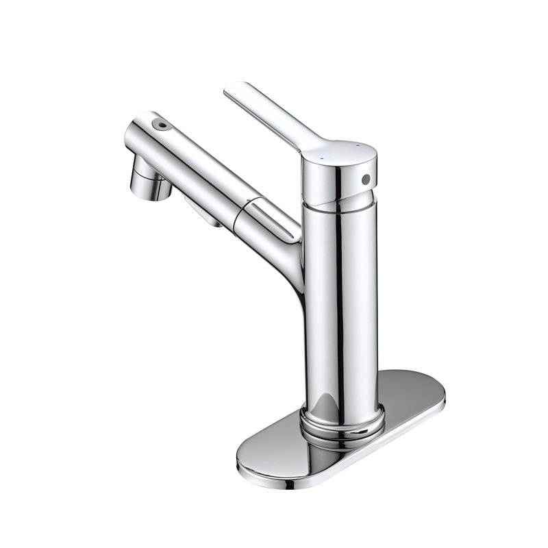 Robinet de lavabo pour salle de bain escamotable, poignée simple, 3 réglages de jet, bouchon de bonde escamotable et plaque de pont, finition de fabrication en acier inoxydable, modes,