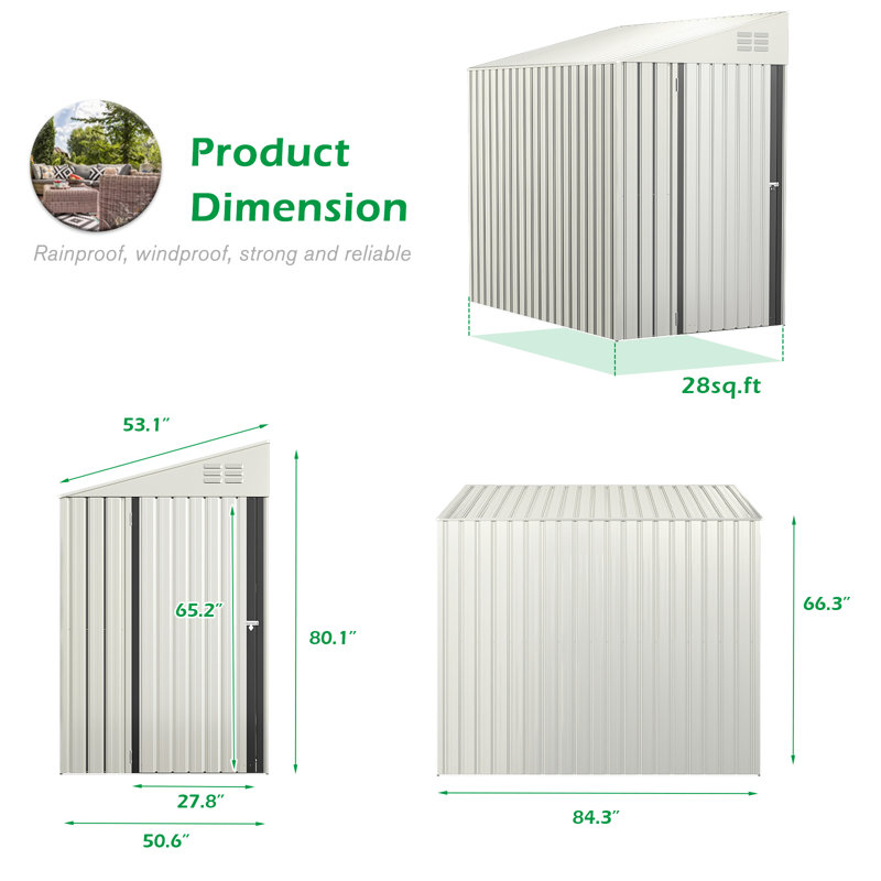 Remise de rangement en métal l 4 pi x P 7 pi, Blanc
