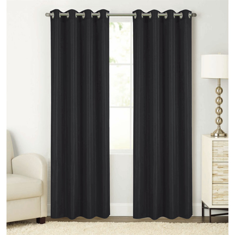 Baragrey Window Curtain With Grommets 90", Black