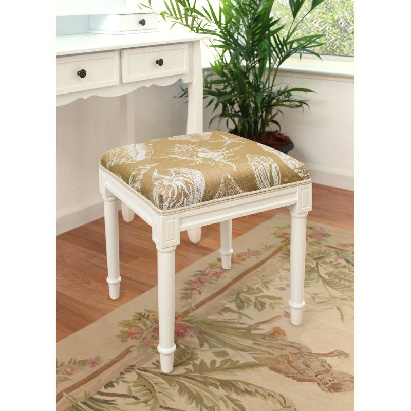 Tabouret de coiffeuse en lin marine, Blanc cassé, Brun clair