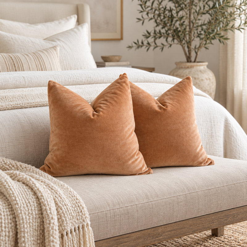 Brown Double-Sided Velvet Decorative Pillow Cover Set 20", Brown, Square 20"