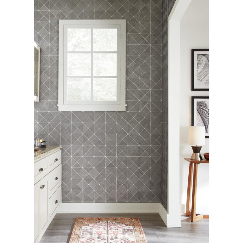 Dazzling Dimensions Geometric Grass Cloth Metallic Wallpaper Double Roll, Gray/Silver