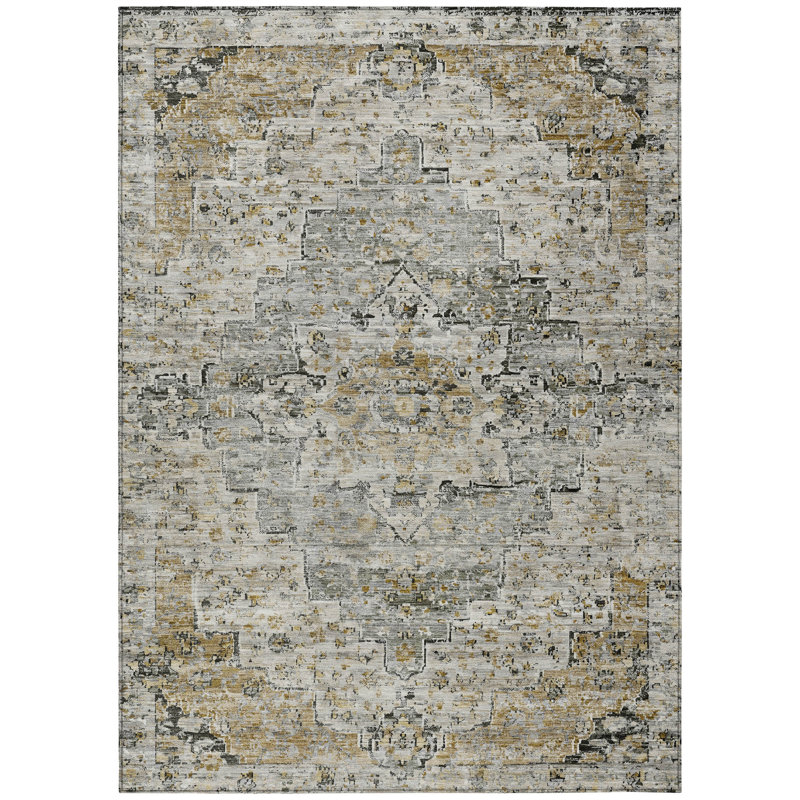 Machine Washable Indoor/Outdoor Xhevrie Taupe Rug, Rectangle 5' x 7'6"
