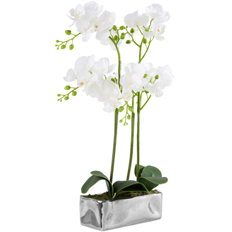 52cm Faux Flowering Plant in Ceramic Pot, Silver
