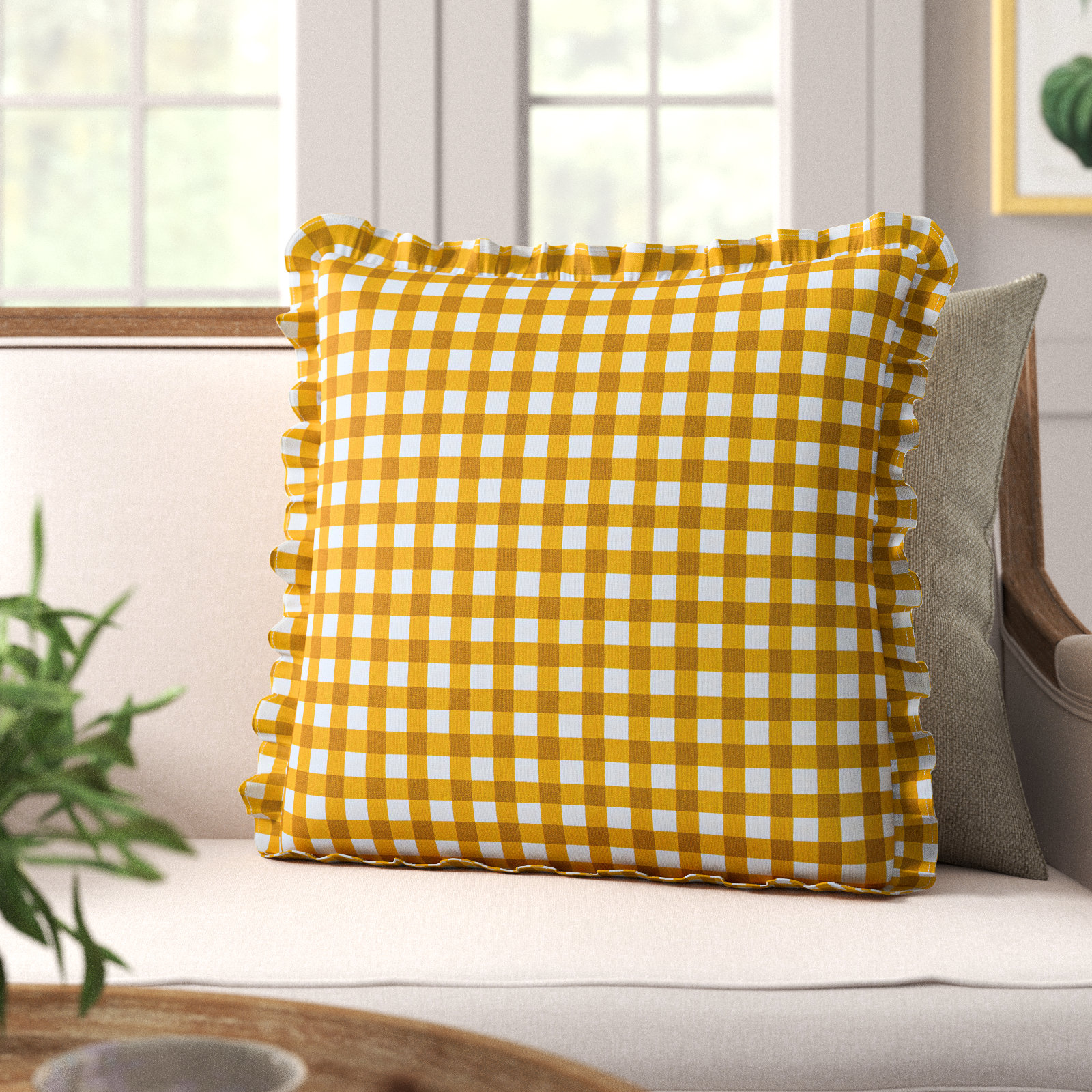 Zeppelin Plaid Cotton Throw Pillow, Pillow Cover Only - No Insert, 22" x 22", Yellow Plaid