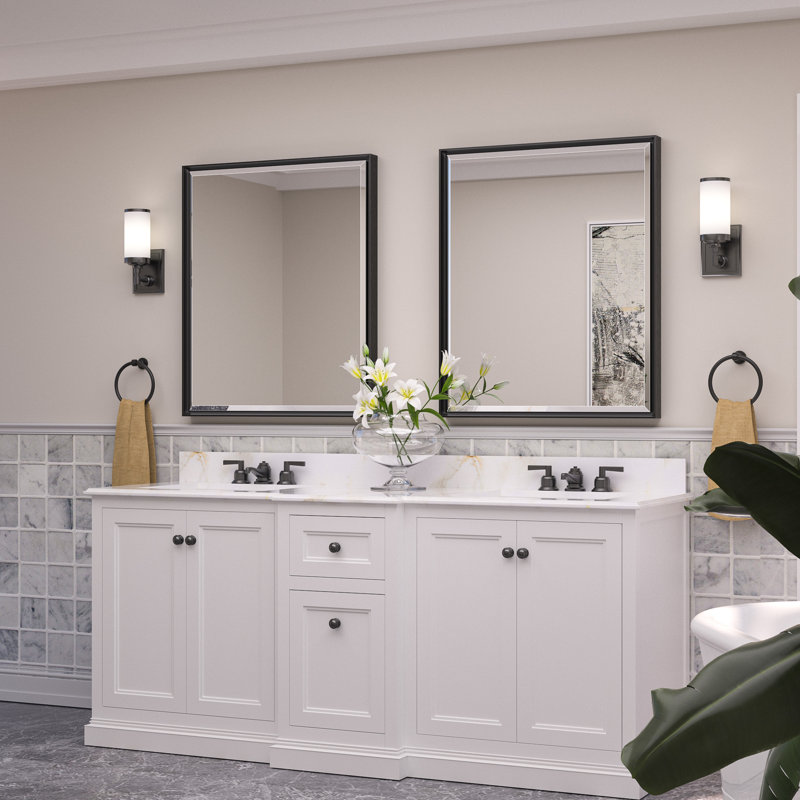 Areiona Beveled Bathroom Accent Vanity Mirror, Black, 30" x 36"