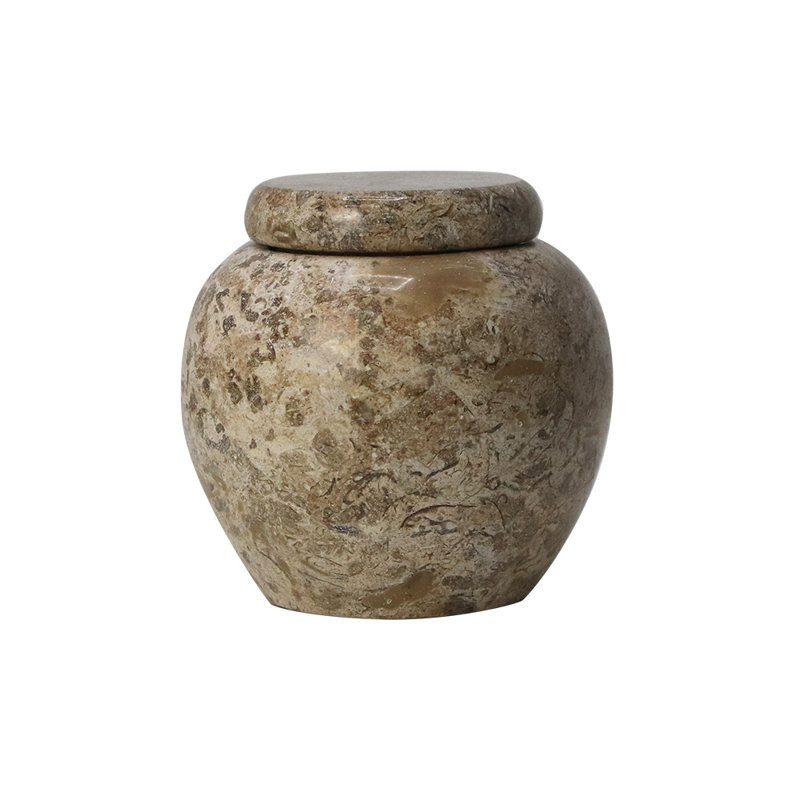 Urne de souvenir en marbre beige antique antique - 3 po x 2,75 po