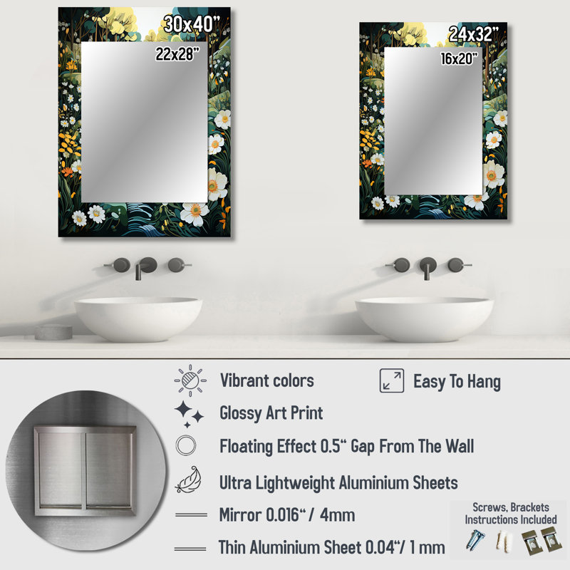 Coastal Creek Silver Stream III - miroir océan, miroir mural unique Coastal, reproduction d'art en métal, 32 po x 24 po