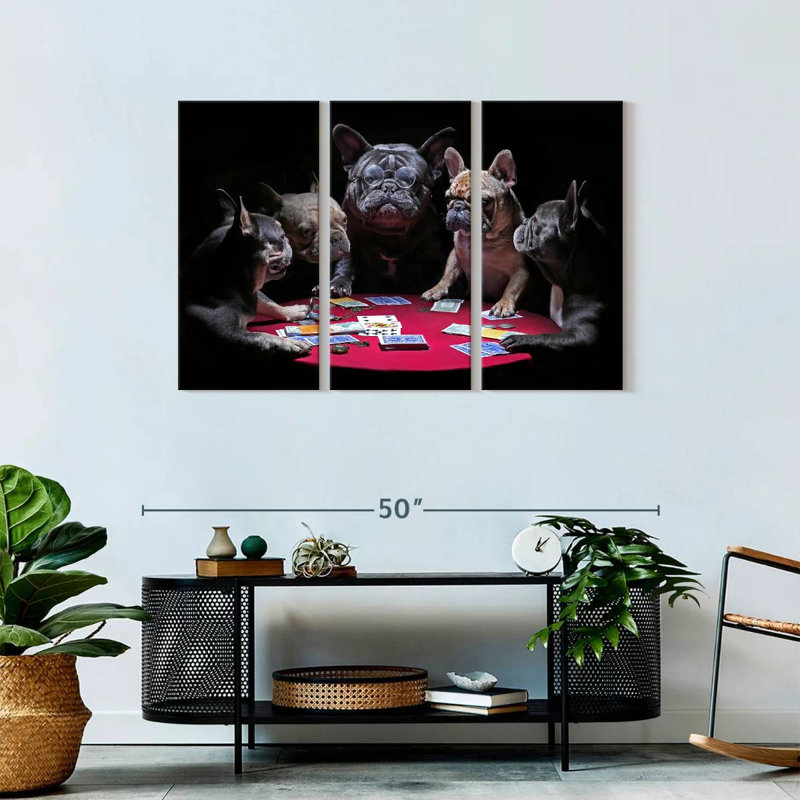 Dogs Play Poker 3 pièces, H 28 po x l 45 po x P 1,25 po