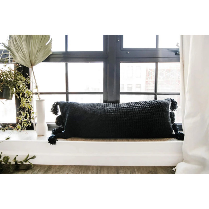 Braided Pom Lumbar Pillow Cover & Insert, Black