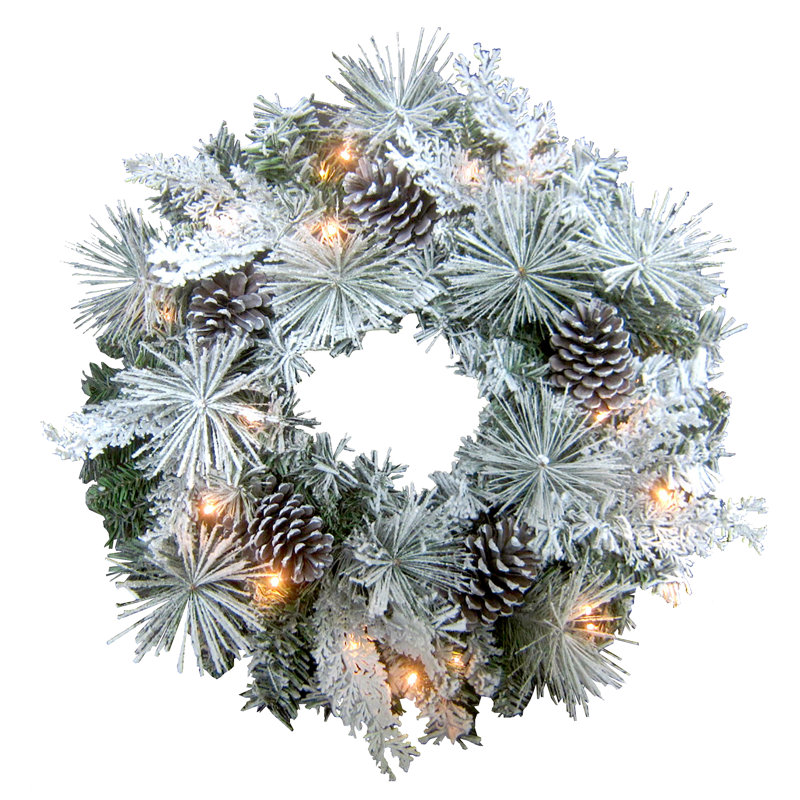 24-Inch Artificial Christmas Wreath with Pinecones and Snow Flocking