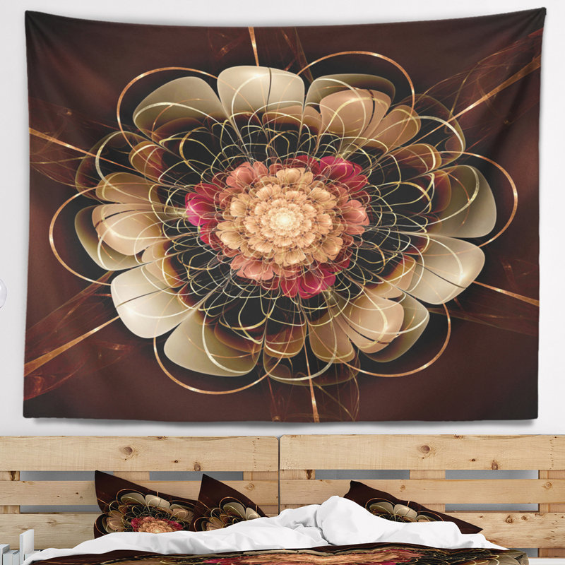 Tapisserie à motif fleur foncé à motif floral doré foncé et à fixation murale, H 32 po x l 39 po
