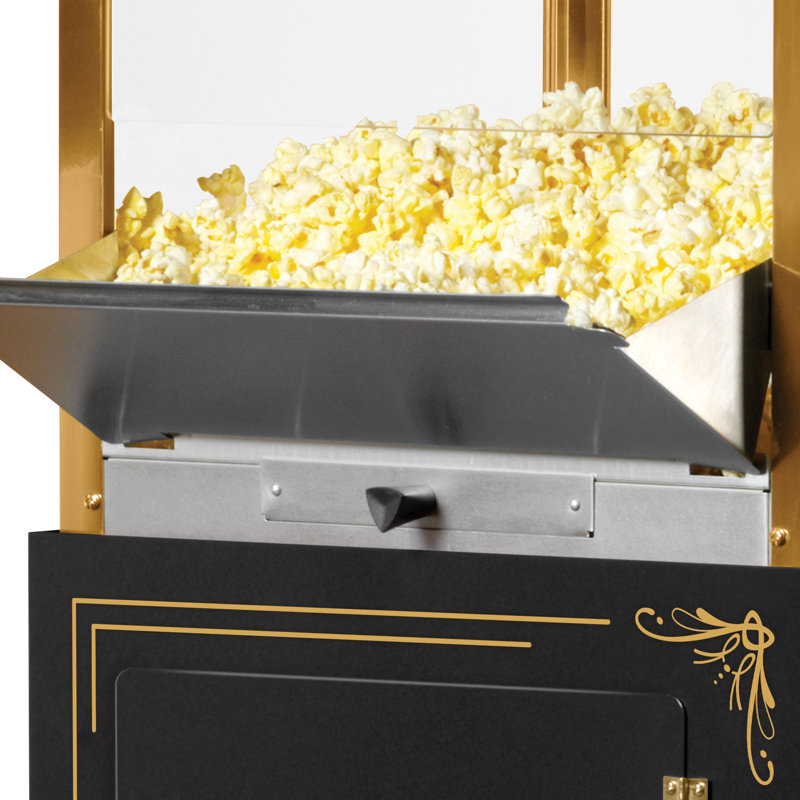 Vintage Black and Gold Popcorn Cart with Stainless Steel Kettle