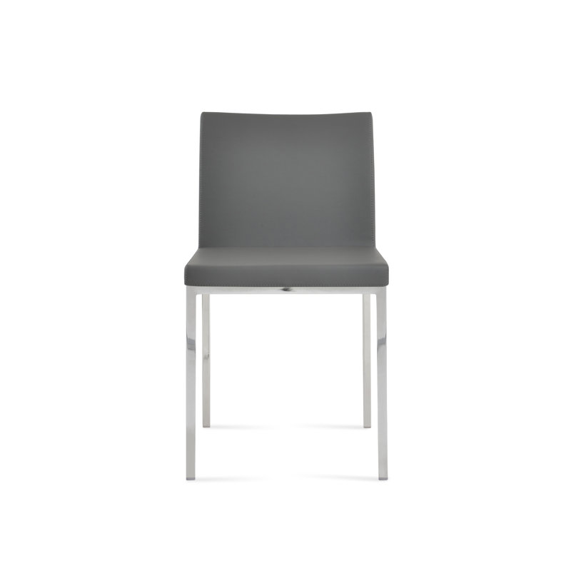 18'' H Upholstered Metal Side Chair, Chrome, Grey Faux Leather