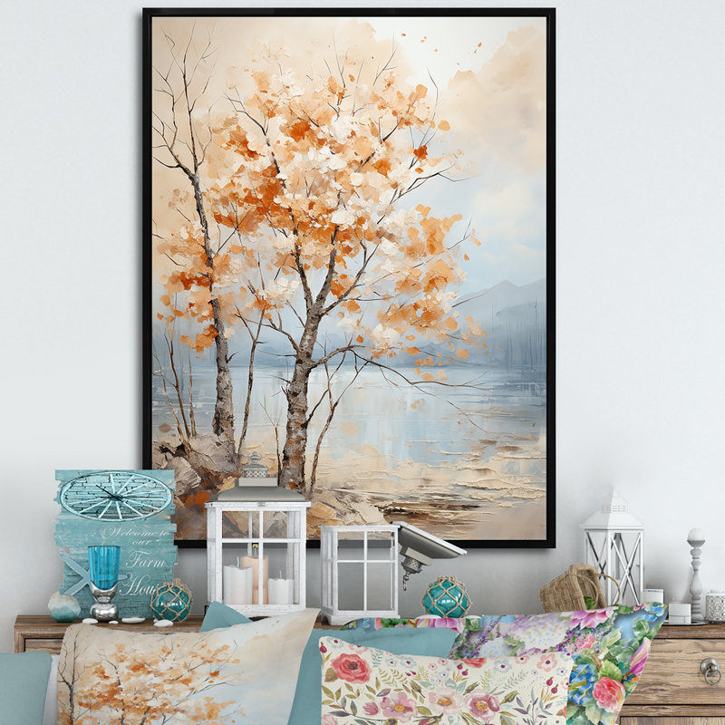 " Beige Tones Maple Tree II ", Black Floater Framed, 44" H x 34" W