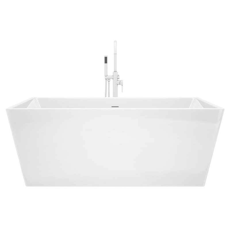 Allure 59'' White Acrylic Freestanding Bathtub with Brushed Brass Drain