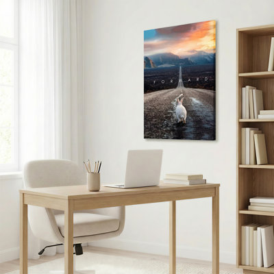 White Rabbit On Road To Mountains Canvas Wrapped Wall Art Oil Painting Print Set Of 1