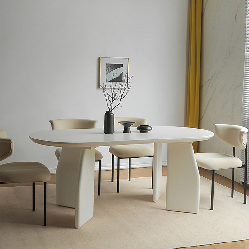 Table de salle à manger blanche en bois massif ovale, 29.53" H x 55.12" L x 23.62" W