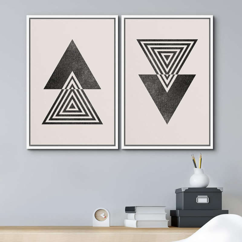 «Geometric Line Mid-Century Spiral Triangle Polygon Variety Abstract Shapes Modern Minimalist on Canvas», reproduction de 2 pièces