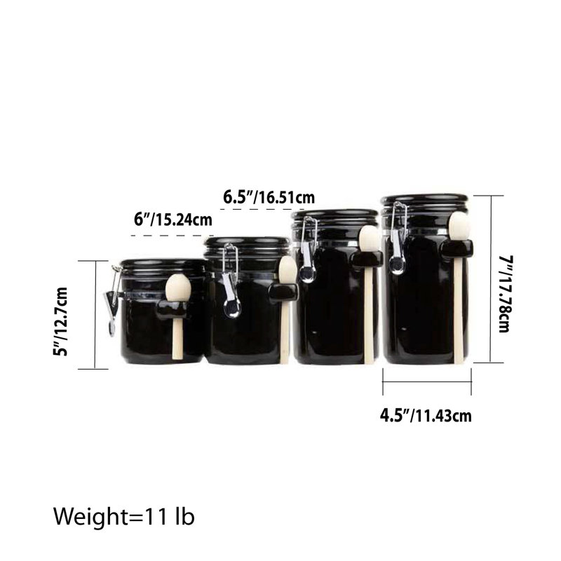 Ensemble de 4 pots à café, thé et sucre, Noir