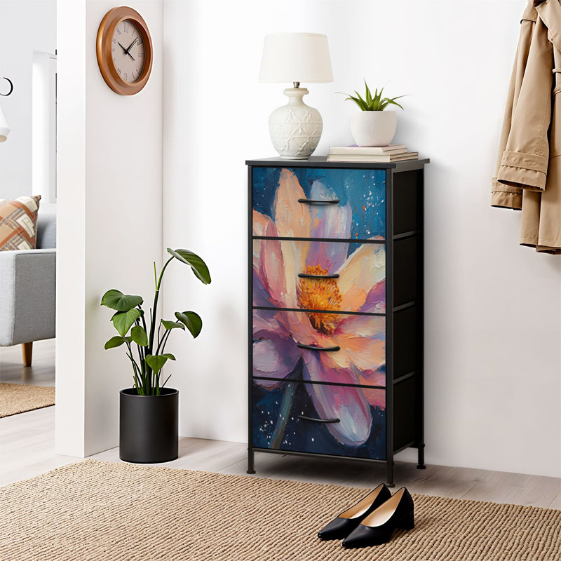 4 Drawer Dresser for Bedroom, Narrow Chest of Drawers, Wooden Top and Study Iron Frame 18"x37.5"-(WxH)