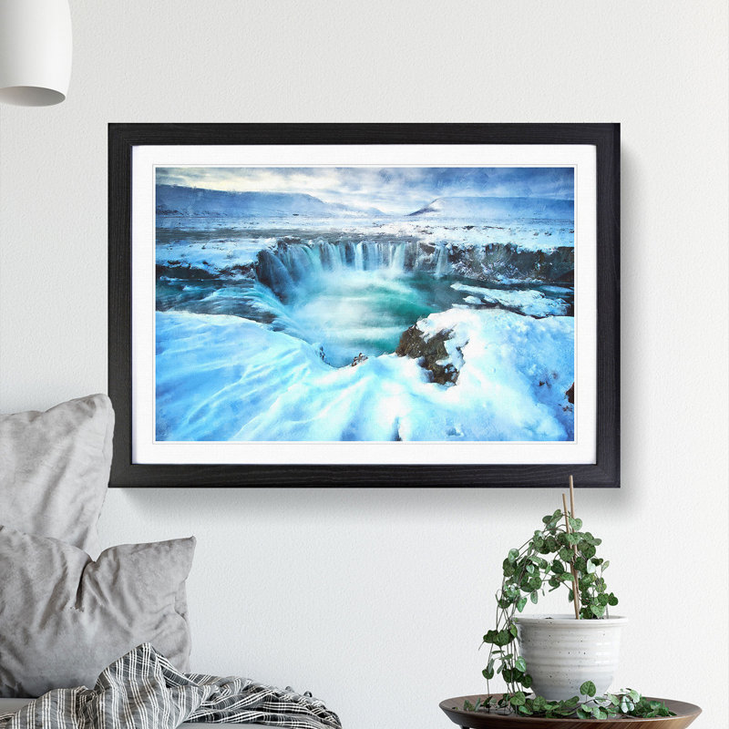 Icelandic Waterfall - Picture Frame Painting Print, Black Framed, 62cm H x 87cm W x 2cm D