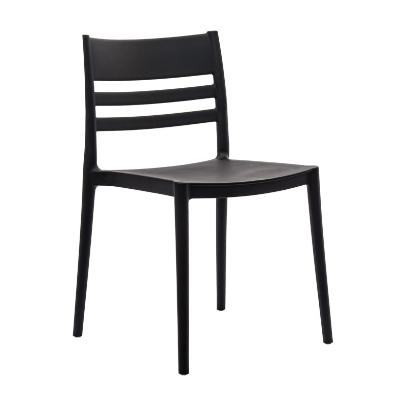 Chaise de patio commerciale en résine toutes saisons avec dossier à lattes, Noir