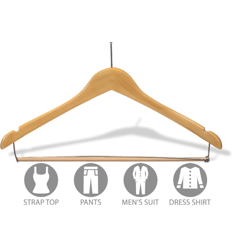 Porte-costumes en bois anti-vol, Naturel avec barre, 50