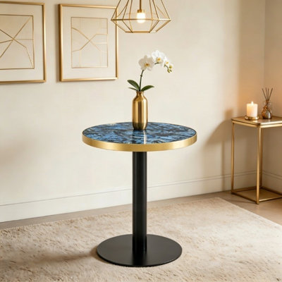 Table bistro 23,6 po ronde ultrabrillante avec bordure en acier inoxydable