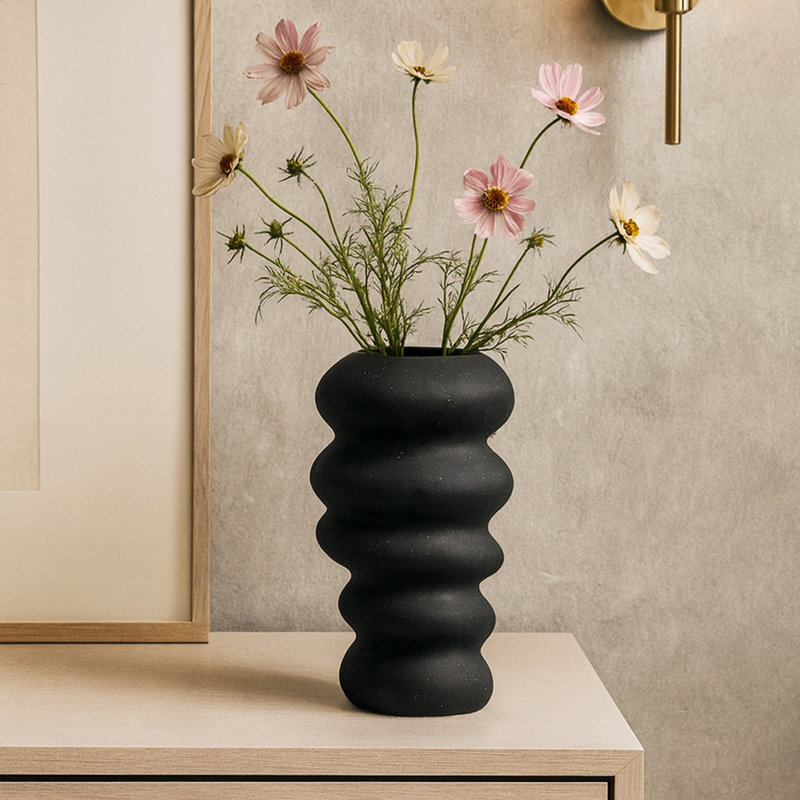 Clora Handmade Ceramic / Porcelain Table Vase – Black Layered Stone Design