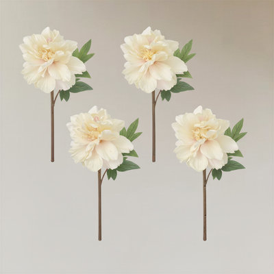 Fleurs de pivoines artificielles, buissons floraux de pivoines blanches et roses, tiges de pivoines décoratives décoratives pour vase