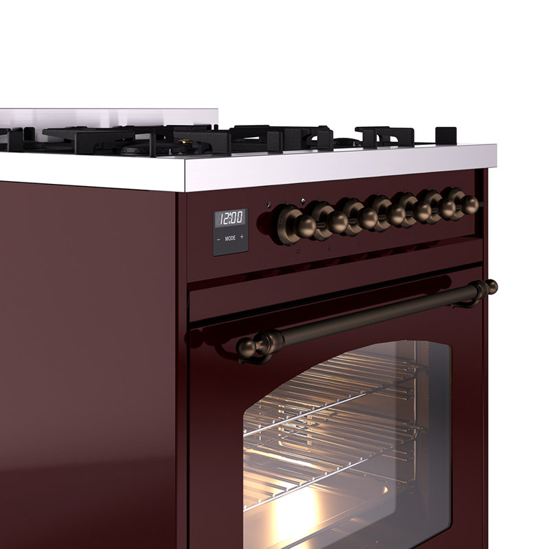 ILVE Nostalgie II 30 in Dual Fuel Range, Burgundy/Bronze, Natural Gas