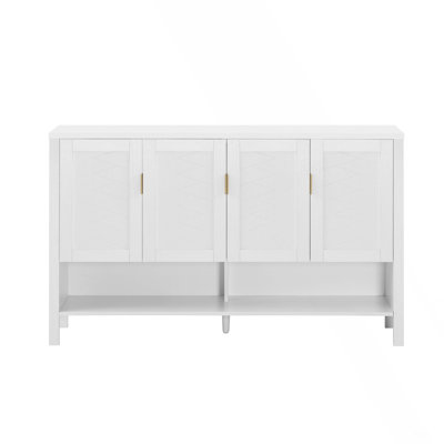 55.1''Storage Sideboard With 4-Doors,Multi Functional Buffet With Open Shelf And 2-Tiers Adjustable Shelves,Modern Cabinet With Double Hooks,Suitable For Living Room, Hallway, Dining,Office