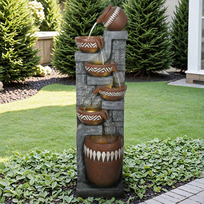 Fontaine de jardin d'extérieur 56,6 "pour jardin, patio, cour, terrasse, porche et décoration intérieure, grande fontaine extérieure moderne à 6 niveaux