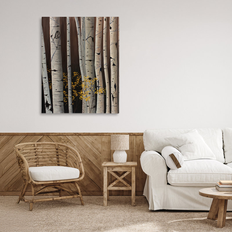 Toile de troncs d'automne en bouleau, conception par Julie Peterson, H 40 po x l 30 po