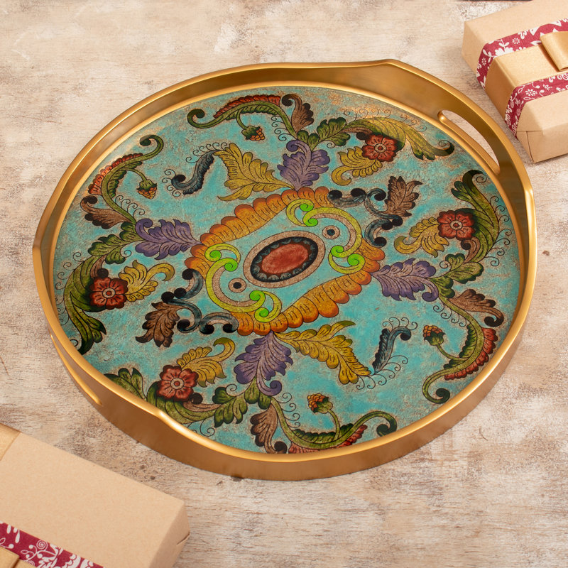 Bungalow Rose Handmade Baroque Reef Reverse-Painted Glass Tray