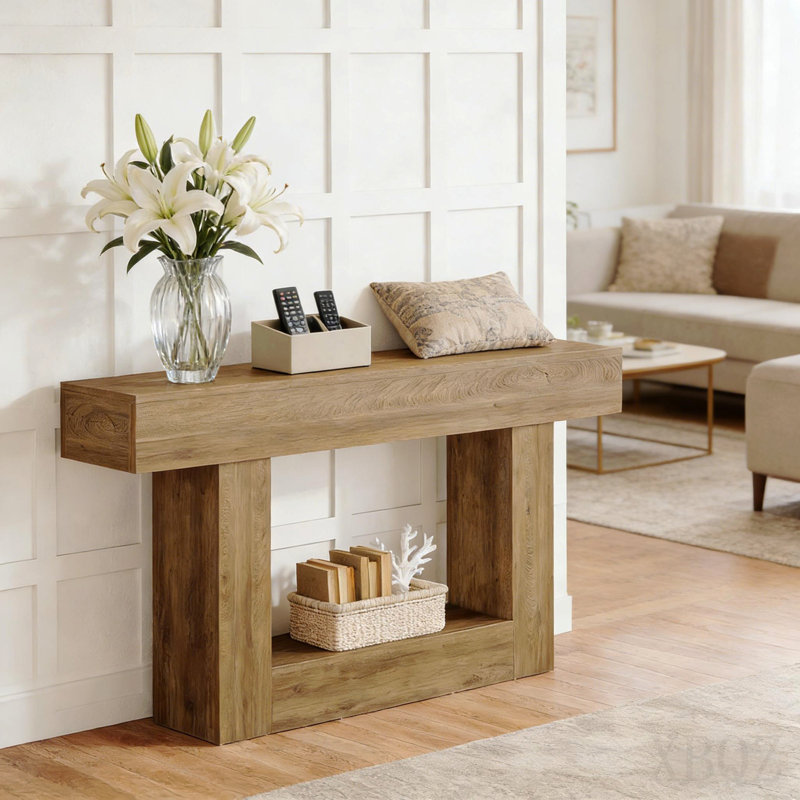 2-Tier Side Table,Entryway Table,Console Table, Light Brown