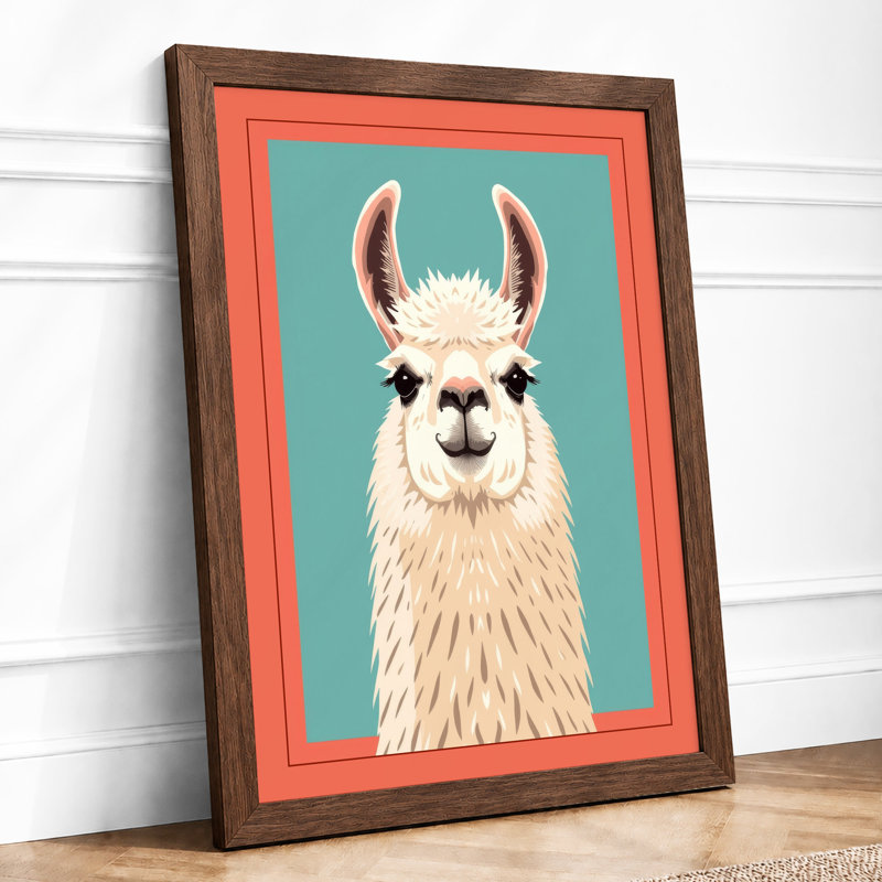 Serene Llama Modern - Framed Print, A4 - 29.7 x 21.0 cm, Walnut