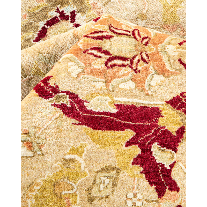 Tapis jaune / rouge / beige noué à la main de conception unique 8 pi 1 po x 10 pi 5 po Keenan