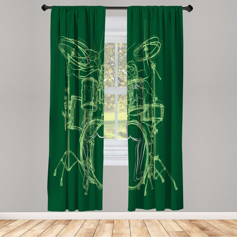 Microfiber Floral Semi-Sheer Rod Pocket Curtain Panels, 28" W x 63" L, Green/Yellow